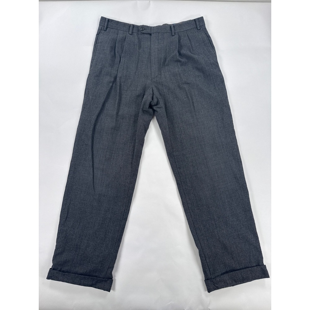 Lauren Ralph Lauren Mens Pants 36x29 Gray Wool Double Pleated Cuffed Dress Pants